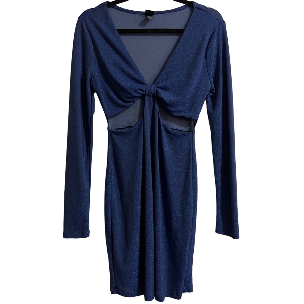 Wild Fable Blue Metallic Long Sleeve Cut Out Lurex Bodycon Dress Size Medium